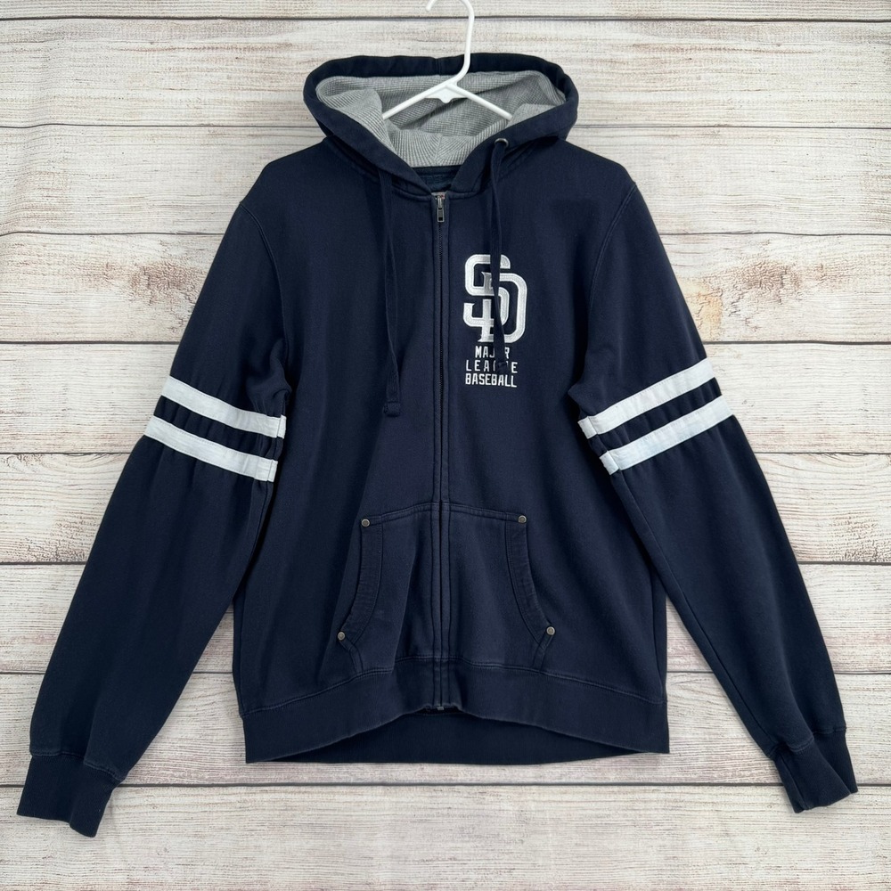 Soft As A Grape San Diego Padres Hoodie XL Navy Blue Full Zip MLB Striped Sleeve